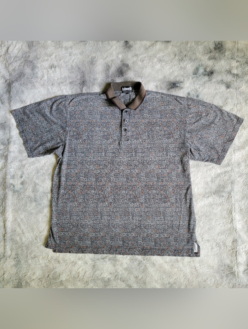Vintage 90s Ashworth Golf Polo Shirt Gorpcore Grandpacore Geometric Print USA L